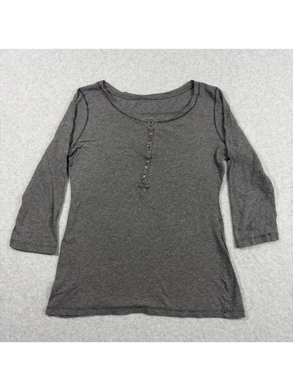Gap Women's M Charcoal Gray Henley 3/4 Sleeve Cotton Top